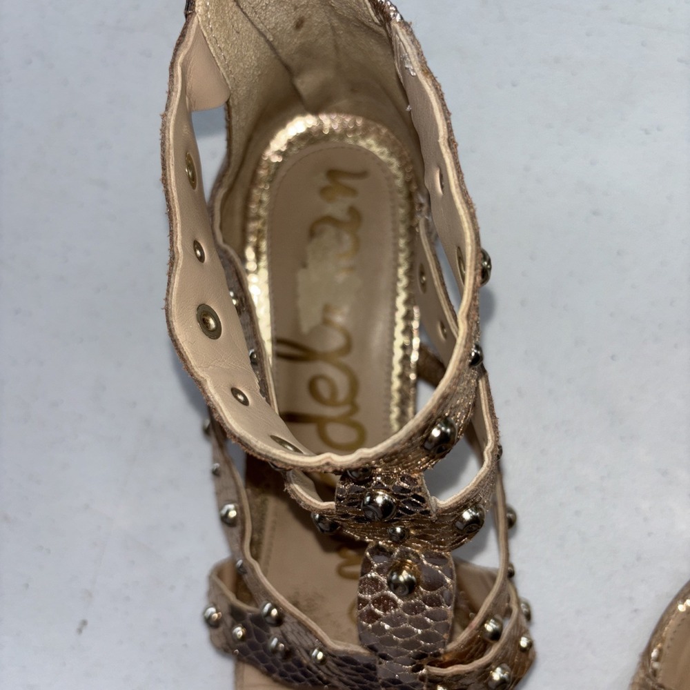 Sam Edelman Gold Beaded Demi-Wedge Gold Gladiator Sandals Size 12 - Picture 7 of 10